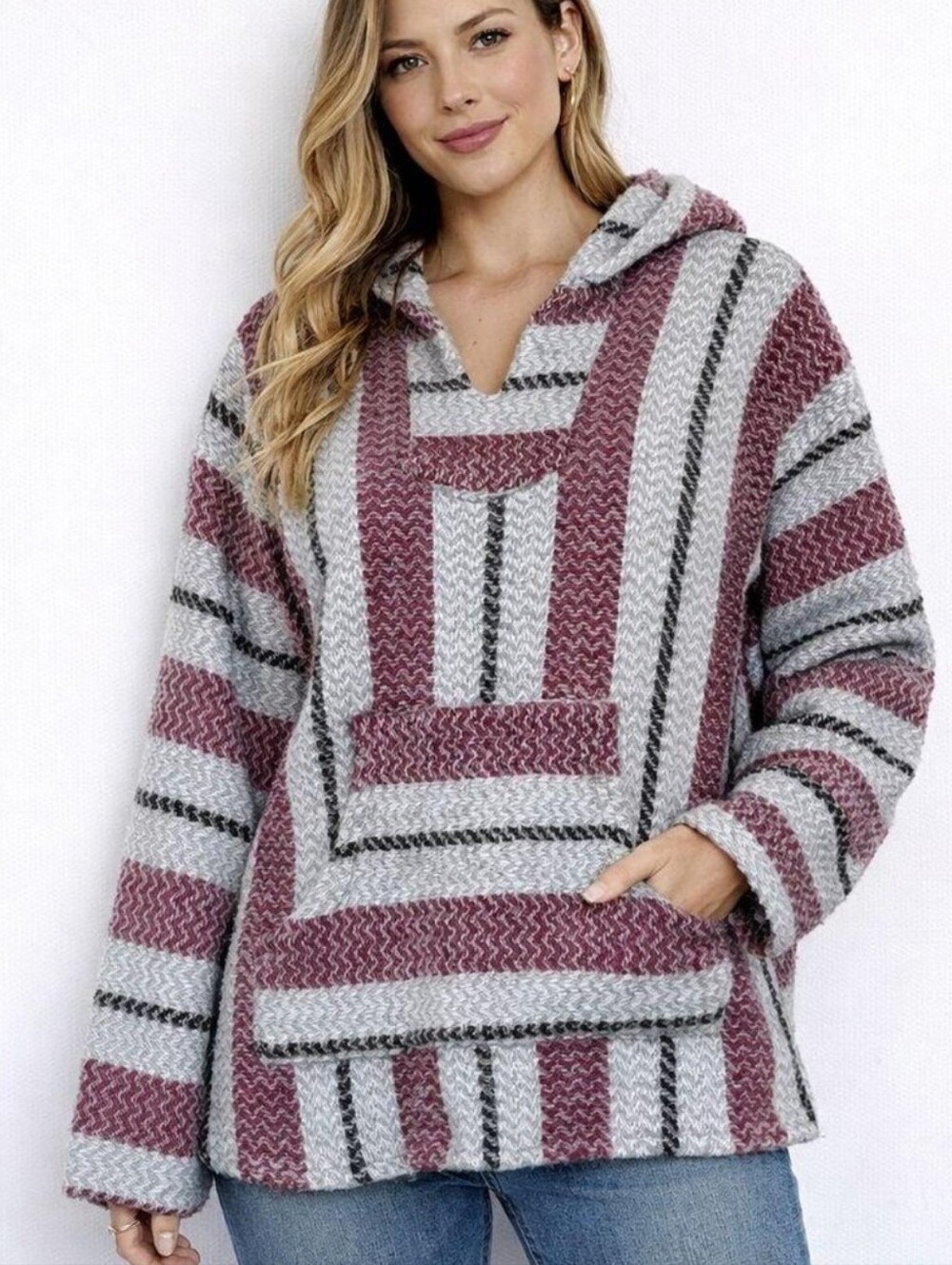 Baja Joe Striped Hippie Beach Pullover With Hood New With Tags Unisex